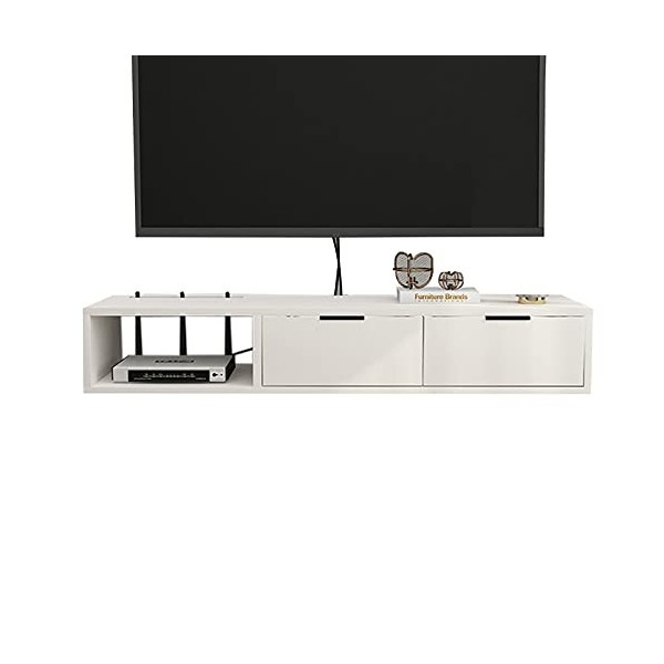 Console de Meuble TV en Bois Massif, Centre de Divertissement Média Mural de 100/120/140cm, Étagère de Composant de Meuble TV