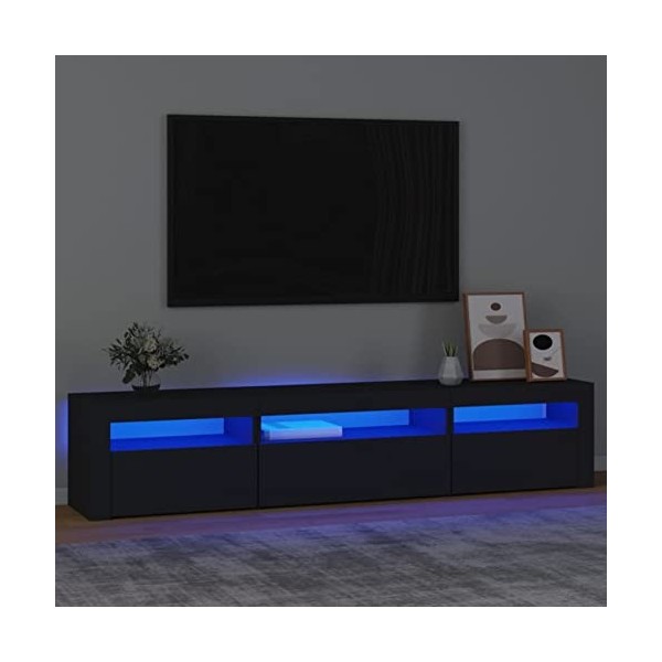 ZEYUAN Meuble TV avec lumières LED Noir 195x35x40 cm,Meuble TV,Meuble TV Moderne,Meuble de Salon