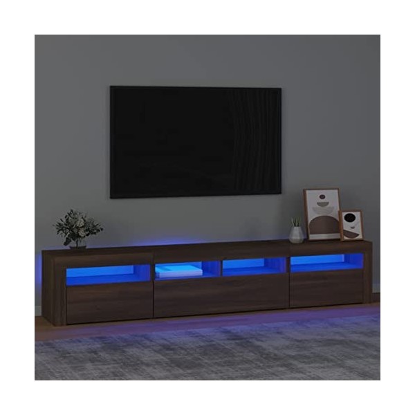 ZEYUAN Meuble TV avec lumières LED Chêne Marron 210x35x40 cm,Meuble TV,Meuble TV Moderne,Meuble de Salon
