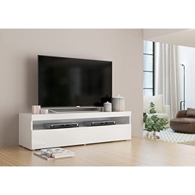 Dmora Meuble TV de salon, Made in Italy, Meuble TV 1 porte, Meuble TV de salon, 130x45h36 cm, coloris blanc brillant