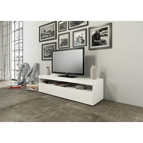 Dmora Meuble TV de salon, Made in Italy, Meuble TV 1 porte, Meuble TV de salon, 130x45h36 cm, coloris blanc brillant