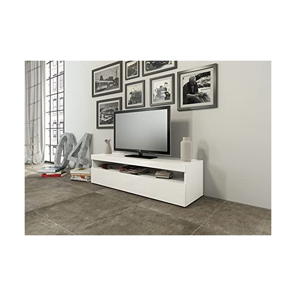 Dmora Meuble TV de salon, Made in Italy, Meuble TV 1 porte, Meuble TV de salon, 130x45h36 cm, coloris blanc brillant
