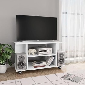 ADWOA Meuble TV avec roulettes Blanc 80 x 40 x 40 cm Aggloméré,Meuble TV,Table Basse Salon Meuble TV,Table Basse LED Couleurs