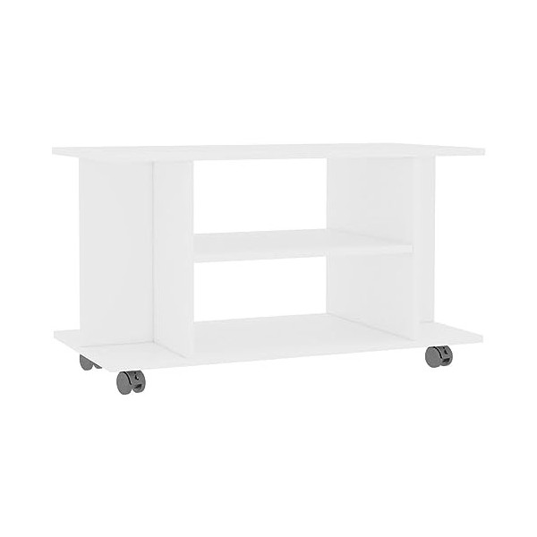 ADWOA Meuble TV avec roulettes Blanc 80 x 40 x 40 cm Aggloméré,Meuble TV,Table Basse Salon Meuble TV,Table Basse LED Couleurs