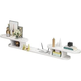 Meuble TV mural pour TV - Décoration murale - Étagère de rangement multimédia - Imitation marbre - Résistant à lhumidité et 