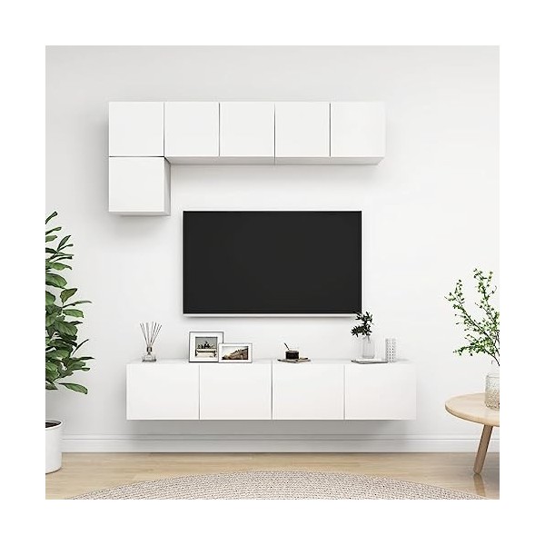 Générique Ensemble de Meuble TV 5 pcs Blanc Aggloméré,54.6 KG,3078693, Meubles, Meubles TV