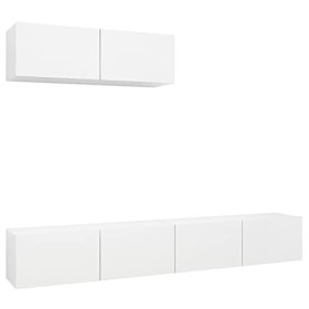 JUNZAI Meubles TV 3 pcs Blanc Aggloméré,Meuble Bas Salon,Meubles De Salon TV,Meuble TV Longueur