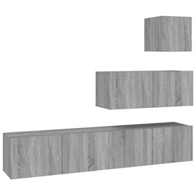 LAPOOH Ensemble de Meubles TV 4 pcs Sonoma Gris Bois dingénierie,Meuble TV Longueur,Meuble Bas Salon,Meubles De Salon TV