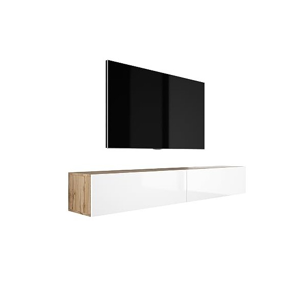 3E 3xE living.com Meuble TV Suspendu, D: L: 2 X 100 cm, H : 34 cm, P : 32 cm. Rangement TV, Meuble TV Mural, Table TV, Meuble