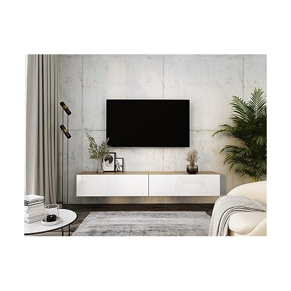 3E 3xE living.com Meuble TV Suspendu, D: L: 2 X 100 cm, H : 34 cm, P : 32 cm. Rangement TV, Meuble TV Mural, Table TV, Meuble