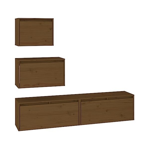 Meubles TV 4 pcs Marron Miel Bois Massif de pin - Meuble télé, Meuble TV Industriel, Meuble Chambre, Convient pour Salon ou C