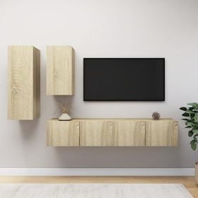 Ensemble de Meuble TV 4 pcs Chêne Sonoma Aggloméré - Table TV Support de Télévision en Bois pour Salon Chambre Salle à Manger