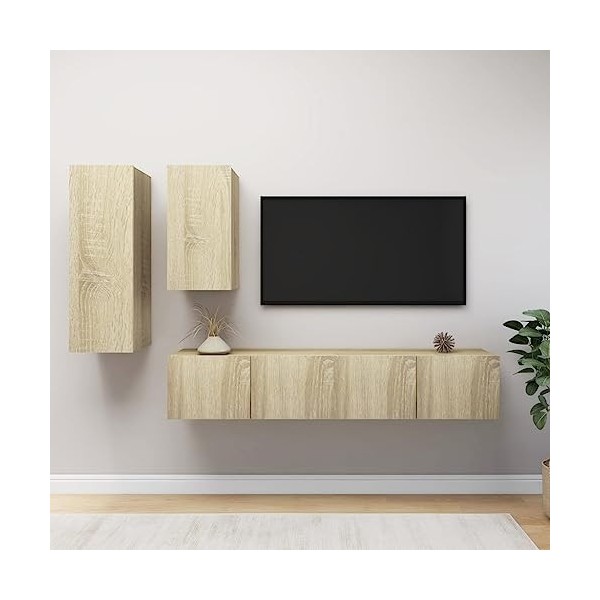 Ensemble de Meuble TV 4 pcs Chêne Sonoma Aggloméré - Table TV Support de Télévision en Bois pour Salon Chambre Salle à Manger