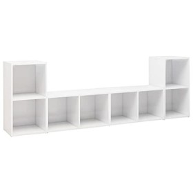 Gecheer Meubles TV 4 pcs Blanc Brillant 72x35x36,5 cm Aggloméré Banc TV, Support de Télévision pour Salon, Chambre Meubles