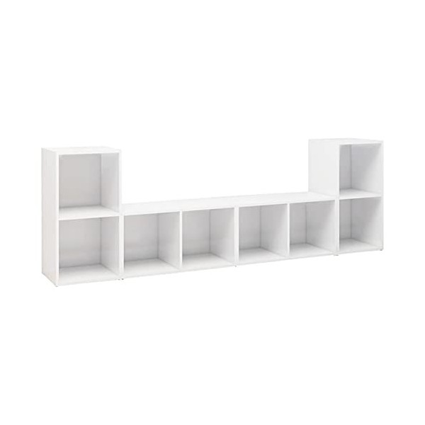 Gecheer Meubles TV 4 pcs Blanc Brillant 72x35x36,5 cm Aggloméré Banc TV, Support de Télévision pour Salon, Chambre Meubles