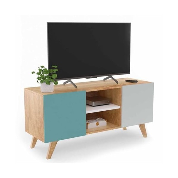 IDMarket - Meuble TV scandinave Alice Bleu, Gris et Blanc 113 cm
