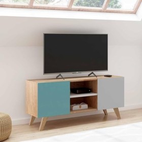 IDMarket - Meuble TV scandinave Alice Bleu, Gris et Blanc 113 cm