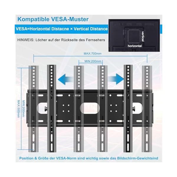 JXMTSPW Support mural inclinable pour TV de 42 à 85 pouces - Support universel pour TV plasma LCD LED plat incurvé jusquà 10
