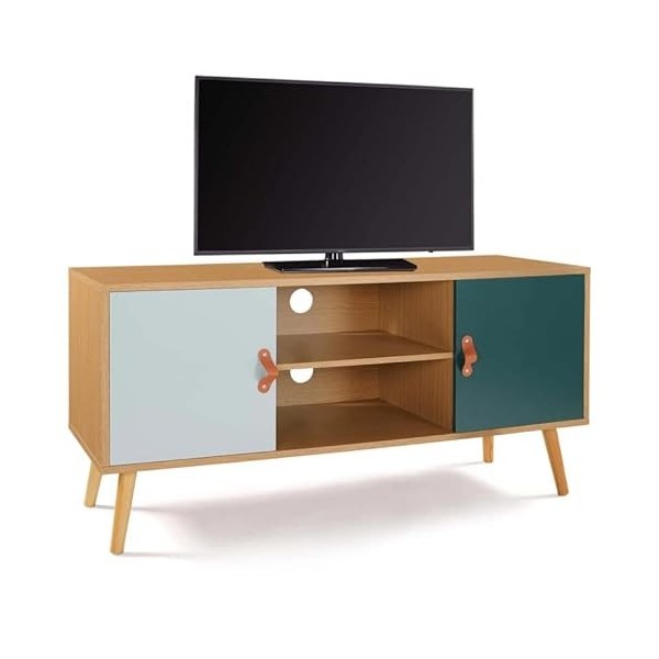 IDMarket - Meuble TV scandinave Alize Bois et Vert 113 cm