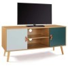 IDMarket - Meuble TV scandinave Alize Bois et Vert 113 cm
