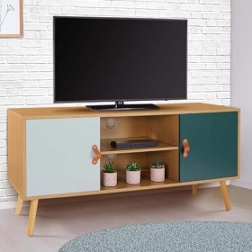 IDMarket - Meuble TV scandinave Alize Bois et Vert 113 cm