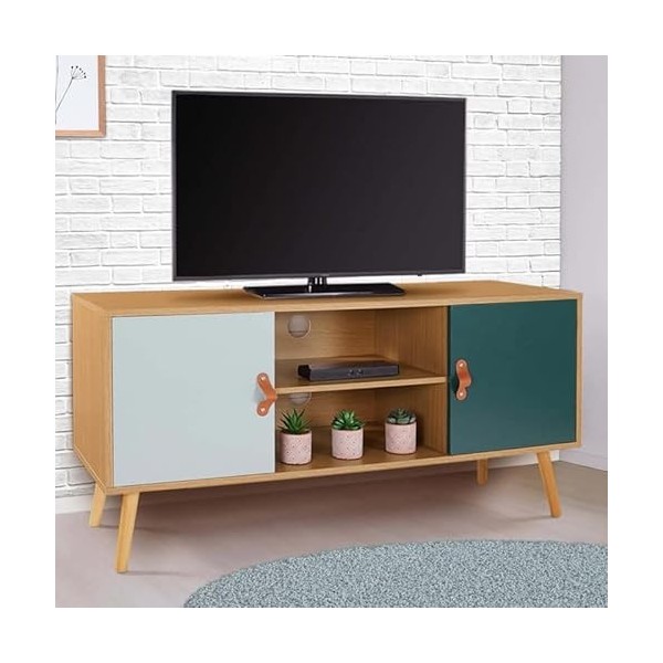 IDMarket - Meuble TV scandinave Alize Bois et Vert 113 cm