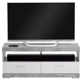 Meuble TV Cristal 120cm - béton/Blanc Brillant