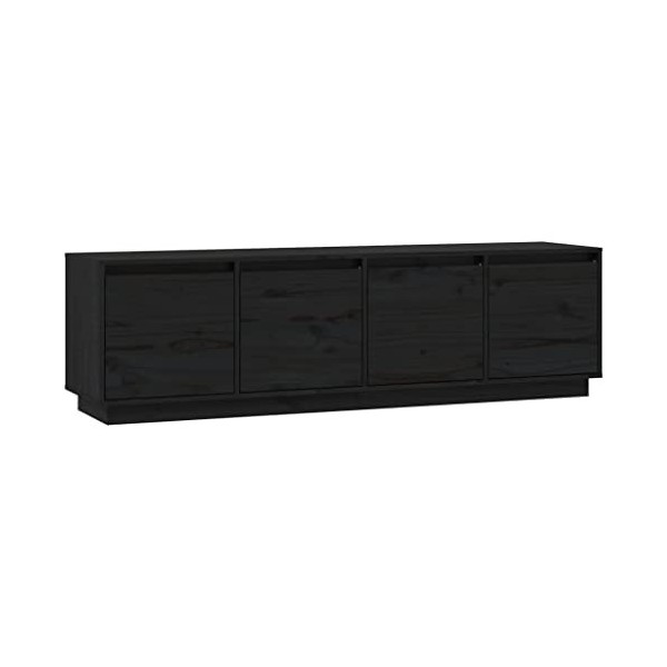 Annlera Meuble TV Noir 156x37x45 cm Bois de Pin Massif Classique Banc TV Dessus de Meuble Robuste Placer Stéréo Objets Décora
