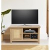 Hallowood Furniture Newquay Petit meuble TV effet chêne avec façade en rotin – Meuble TV effet chêne pour salon et chambre à 