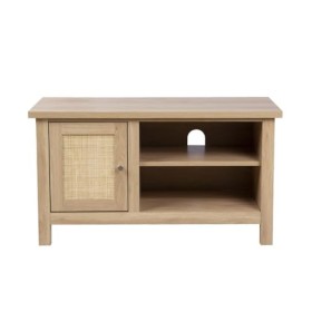 Hallowood Furniture Newquay Petit meuble TV effet chêne avec façade en rotin – Meuble TV effet chêne pour salon et chambre à 