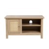 Hallowood Furniture Newquay Petit meuble TV effet chêne avec façade en rotin – Meuble TV effet chêne pour salon et chambre à 