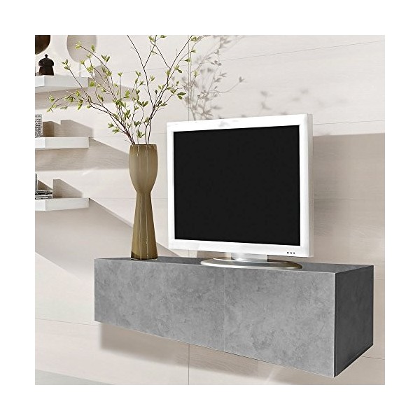 Melko Arteferretto Meuble TV bas en bois avec vérins à gaz Gris béton Env. 120 x 40 x 33 cm 120 cm