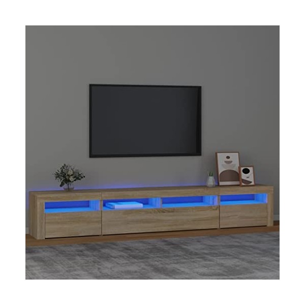 Higsose Meuble TV Salon avec Lumières LED Colorées Gris Béton 180x35x40 cm Bois dingénierie Style Tendance Meuble Média Dess