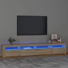 Higsose Meuble TV Salon avec Lumières LED Colorées Gris Béton 180x35x40 cm Bois dingénierie Style Tendance Meuble Média Dess