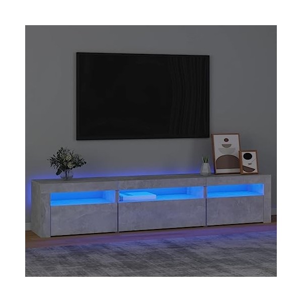 Higsose Meuble TV Salon avec Lumières LED Colorées Gris Béton 180x35x40 cm Bois dingénierie Style Tendance Meuble Média Dess