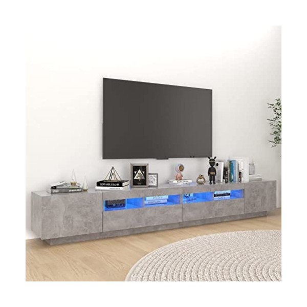 Keyur Meuble TV, Banc TV Buffet Bas Support de Télévision Meuble Télé Meuble TV avec lumières LED Gris béton 260x35x40 cm