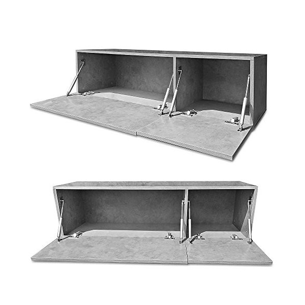 Melko Arteferretto Meuble TV bas en bois avec vérins à gaz Gris béton Env. 120 x 40 x 33 cm 120 cm