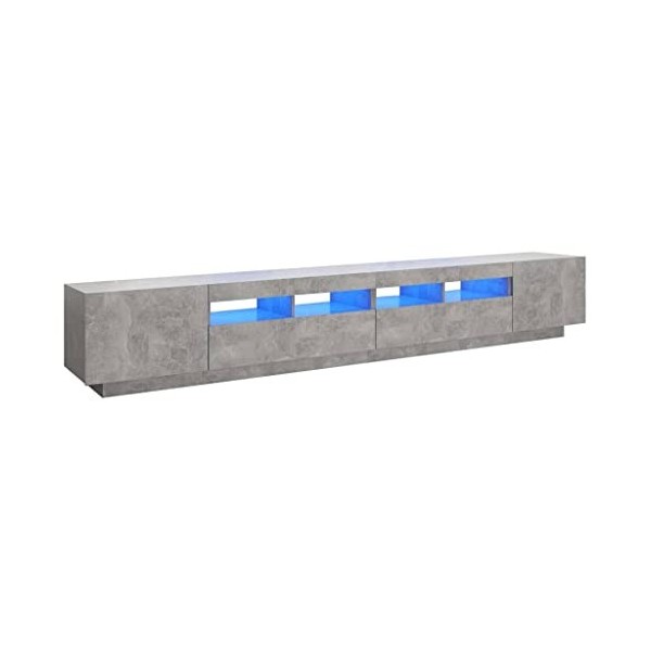 Keyur Meuble TV, Banc TV Buffet Bas Support de Télévision Meuble Télé Meuble TV avec lumières LED Gris béton 260x35x40 cm