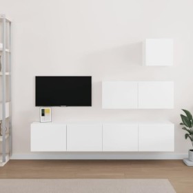 Ensemble de Meubles TV 4 pcs Blanc Bois dingénierie - Meuble télé, Meuble TV Industriel, Meuble Chambre, Convient pour Salon