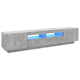 Gecheer Meuble TV avec lumières LED Gris béton 200x35x40 cm Banc TV, Support de Télévision pour Salon, Chambre Meubles