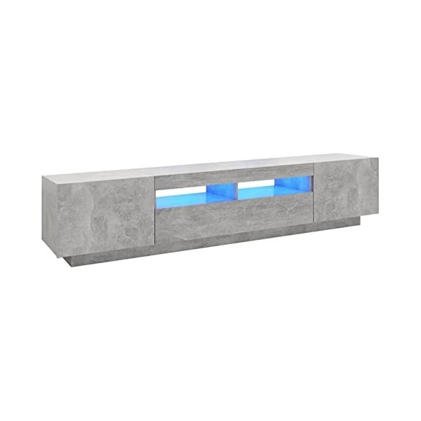 Gecheer Meuble TV avec lumières LED Gris béton 200x35x40 cm Banc TV, Support de Télévision pour Salon, Chambre Meubles
