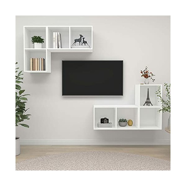 Gecheer Meubles TV muraux Lot de 4 Aggloméré Banc TV, Support de Télévision pour Salon, Chambre Meubles