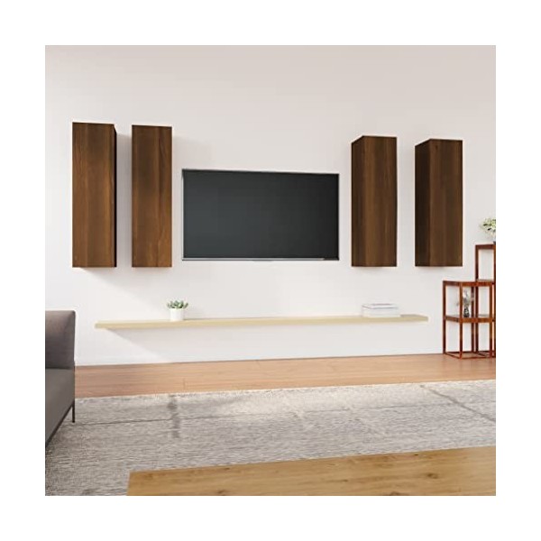 Gecheer Meubles TV 4 pcs Chêne Marron 30,5x30x110 cm Bois dingénierie Banc TV, Support de Télévision pour Salon, Chambre Meu