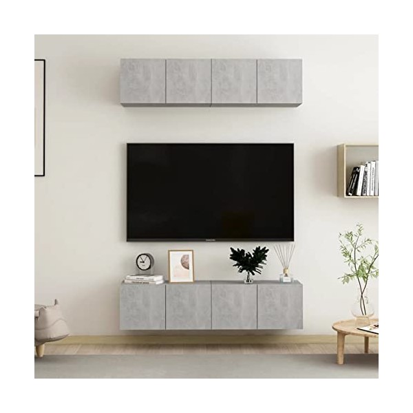 Gecheer Meubles TV 4 pcs Gris béton 60x30x30 cm Aggloméré Banc TV, Support de Télévision pour Salon, Chambre Meubles