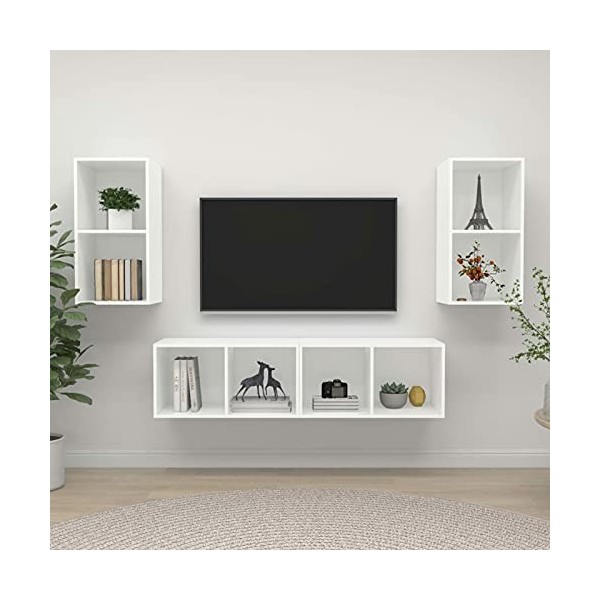 Gecheer Meubles TV muraux 4 pcs Blanc Aggloméré Banc TV, Support de Télévision pour Salon, Chambre Meubles