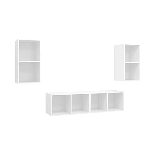 Gecheer Meubles TV muraux 4 pcs Blanc Aggloméré Banc TV, Support de Télévision pour Salon, Chambre Meubles