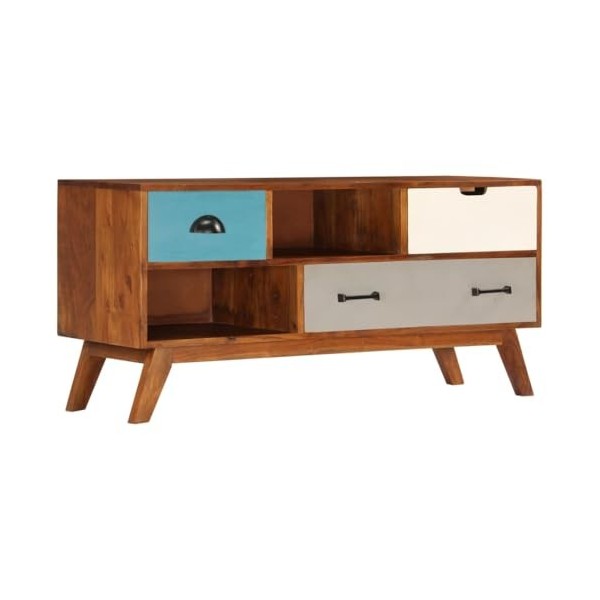 Meuble TV avec 3 tiroirs 110x35x50 cm Bois dacacia Solide - Banc TV, Meuble TV Suspendu, Convient pour Salon ou Chambre
