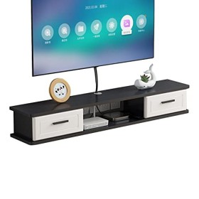 Meuble TV Mural Étagère Flottante avec 2 Portes, Console multimédia Murale avec Trous pour câbles, Support de Meuble TV de Ra