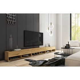 MINIO go for it - Armoire TV Lowboard Anne I 300x30x33 cm I avec Portes et Niches Ouvertes I Panneau de Particules Stratifié 