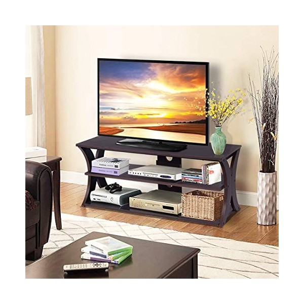GOPLUS Meuble TV pour Télévision Jusquà 120 CM avec Étagères de Rangement Ouvertes, Banc TV avec 2 Trous de Câble, TV Suppor